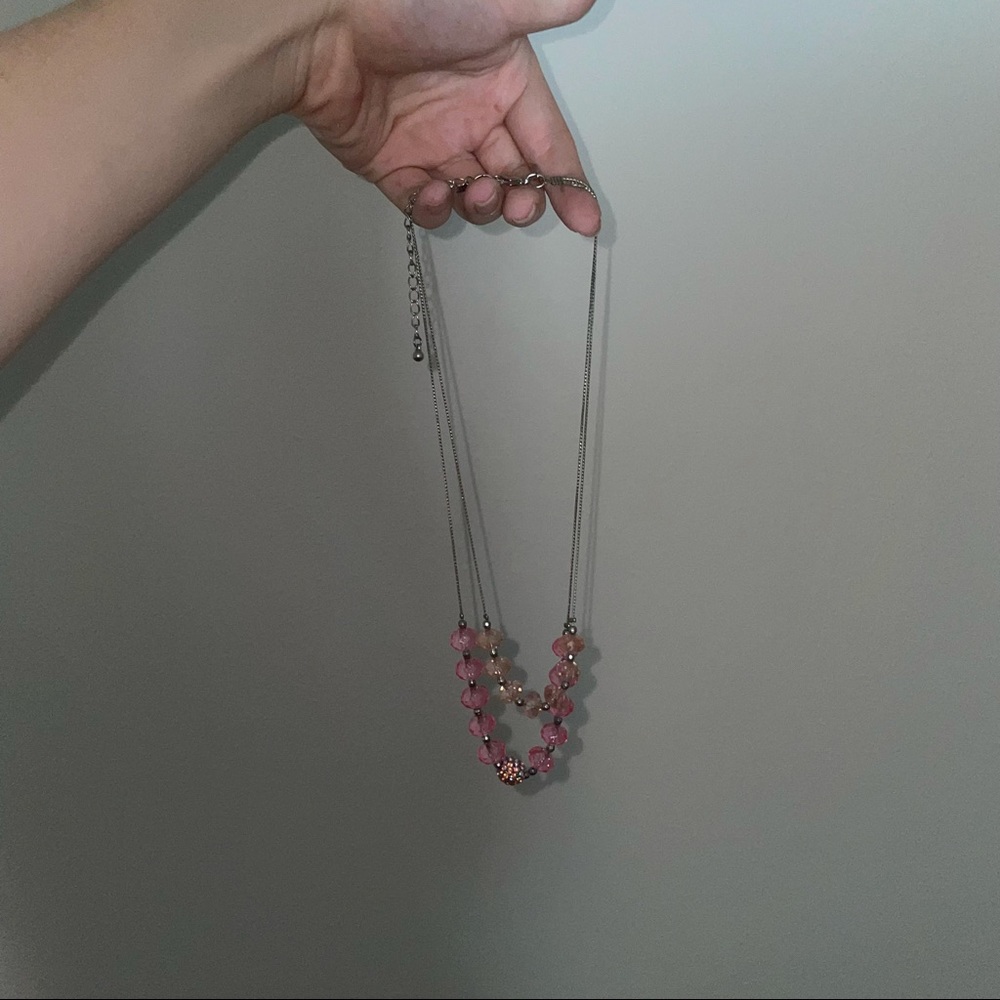 double-layered pink crystal beaded necklace